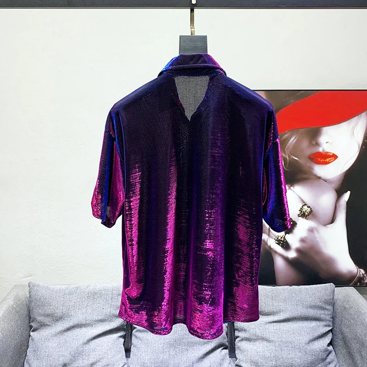 Chemise Brillante Violet Rose Pailleté Transparente Homme