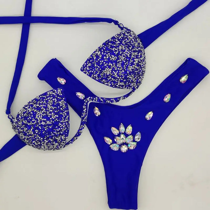 Maillot de Bain 2 Pièces Strass Bleu