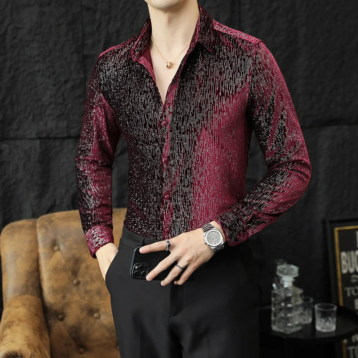 Chemise Paillette Rayée Velours Homme bordeaux