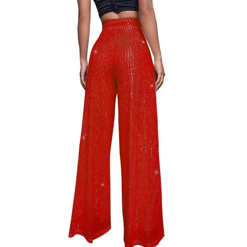 Pantalon Paillette Femme Coupe Large rouge