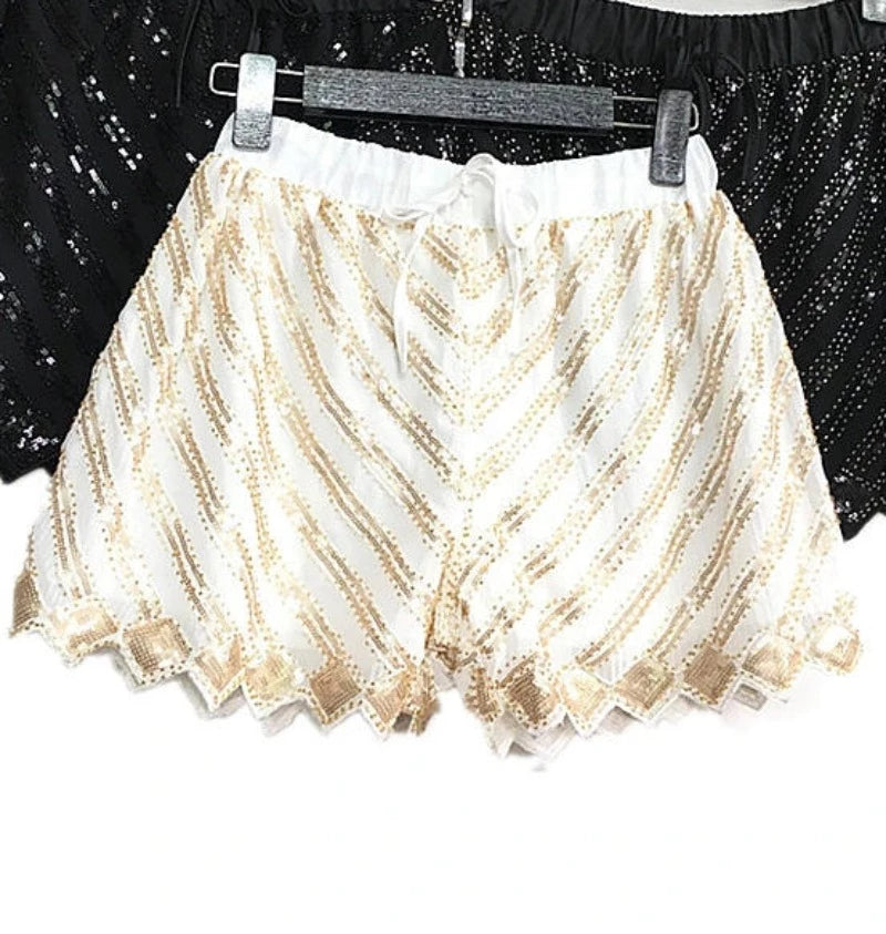 Short Blanc Doré  Avec Paillette Femme