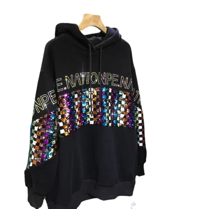 Sweat Paillette Strass Femme noir