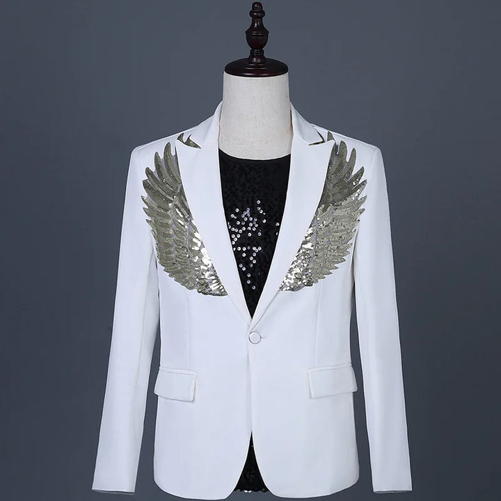 Veste Costume Blanc Ailes Pailletées Homme