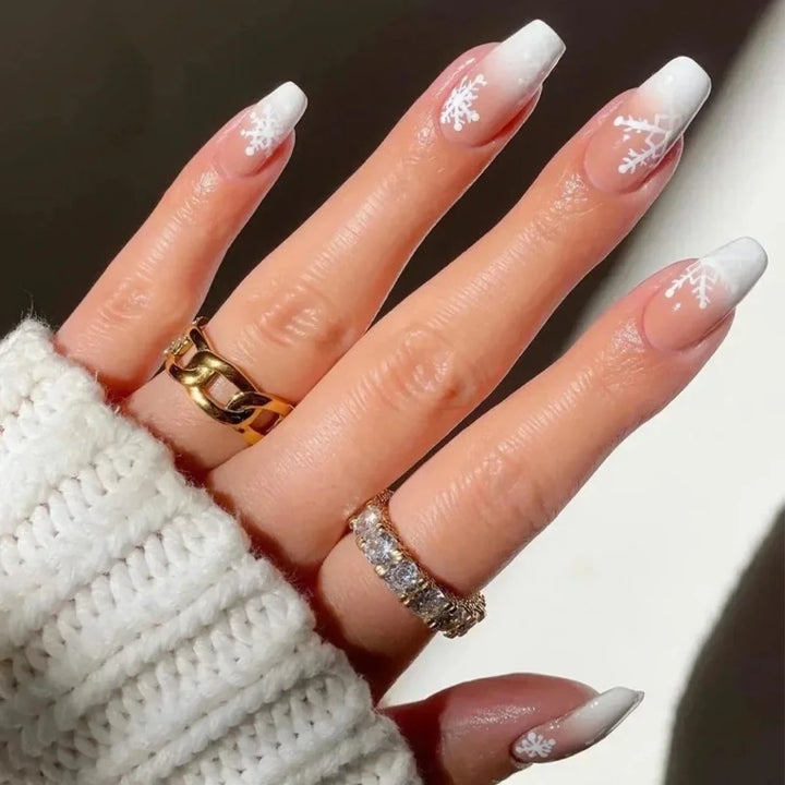 Faux Ongle Rose Paillette Dégradé blanc flocon