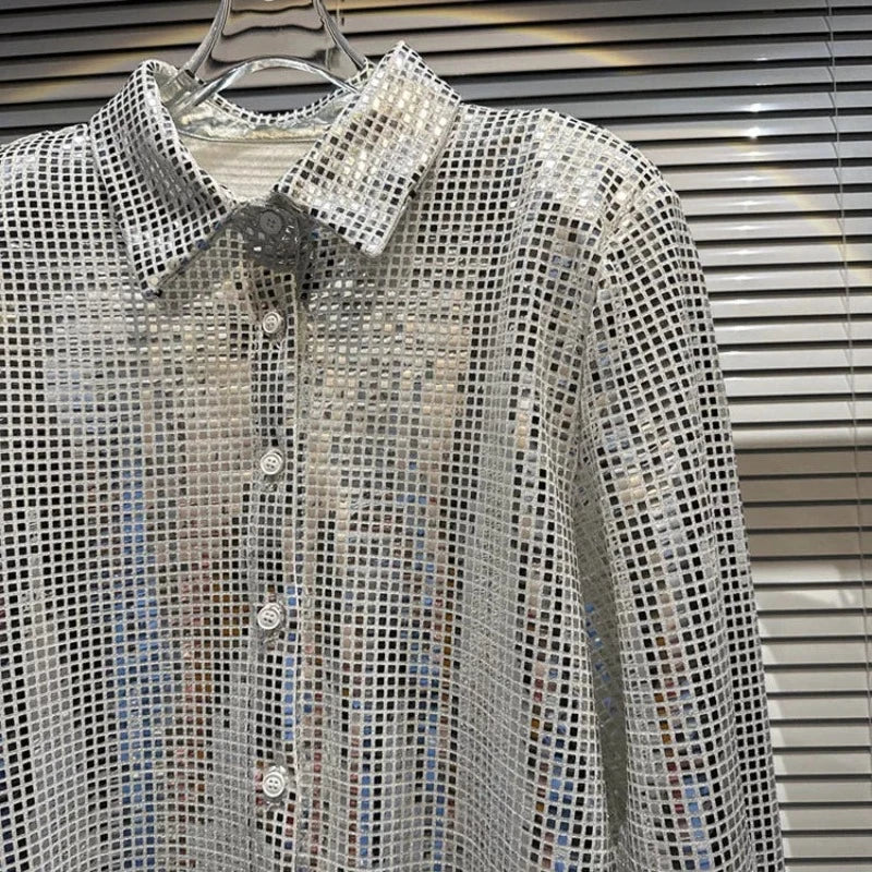 Chemise Paillette à Carreaux Pour Femme