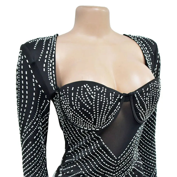 Robe Noir  Pailleté Strass Sexy