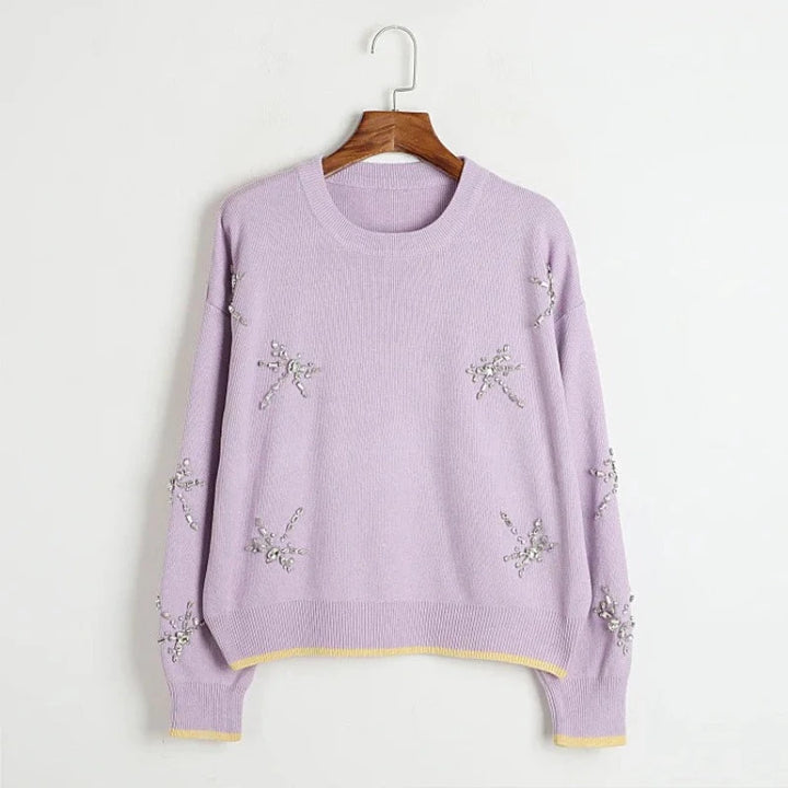 Pull Avec Strass Col Rond Femme