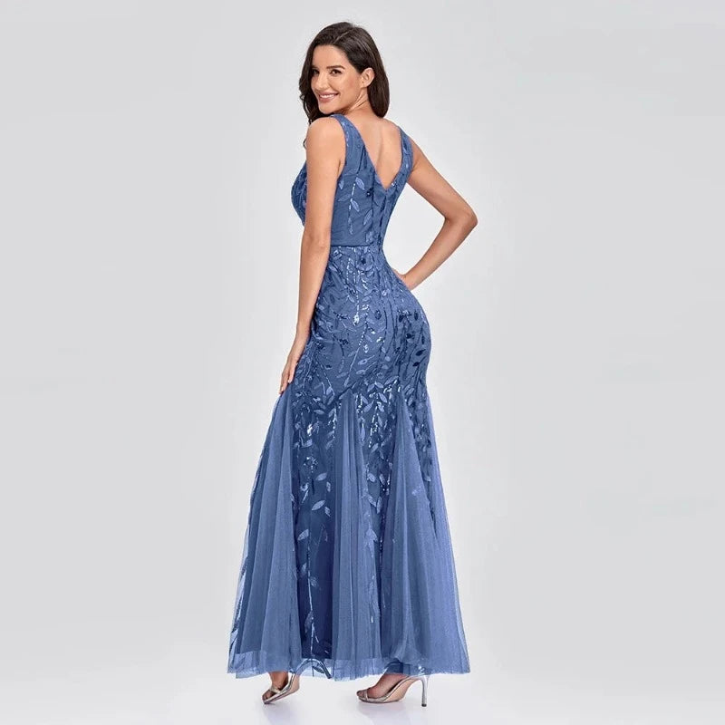 Robe de Soirée Paillette Bleu 