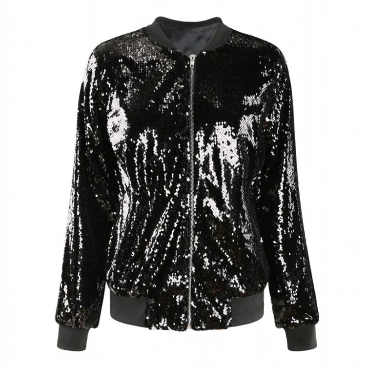 Veste Bomber Noir  Paillette Femme