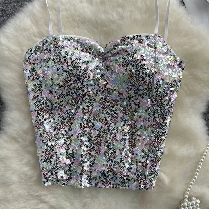 Bustier Gris à Paillettes Bretelles