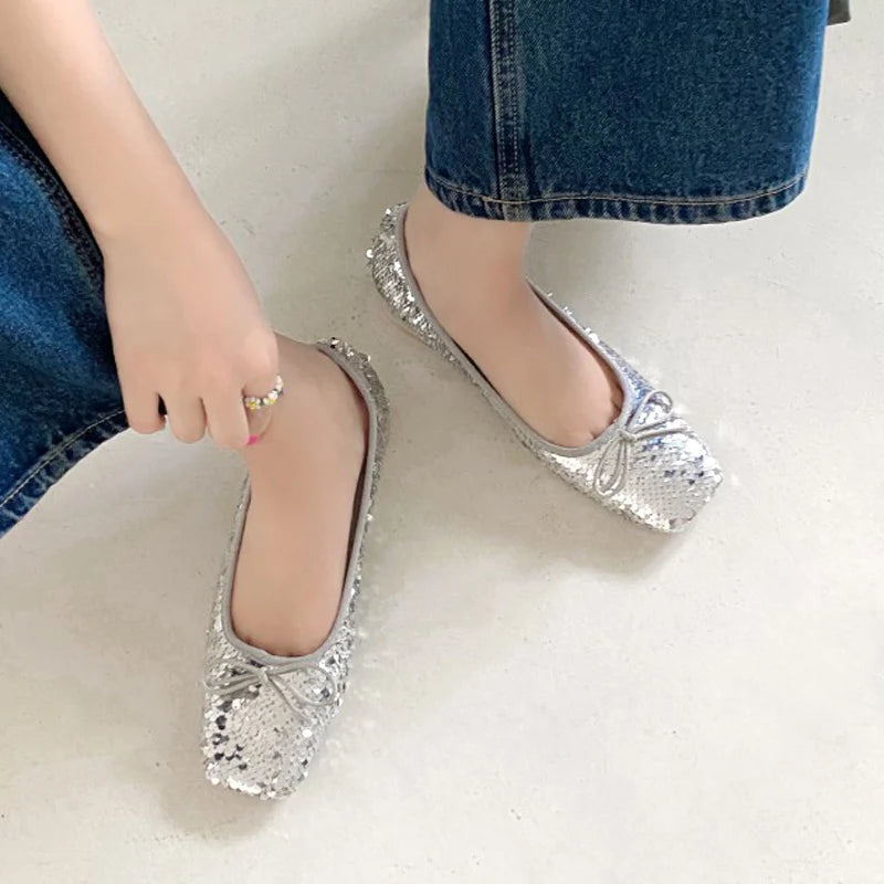 Ballerine Gris Paillette Noeud