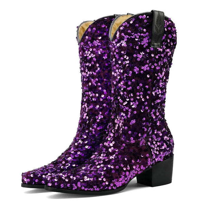 Bottes Cowboy Paillettes violettes