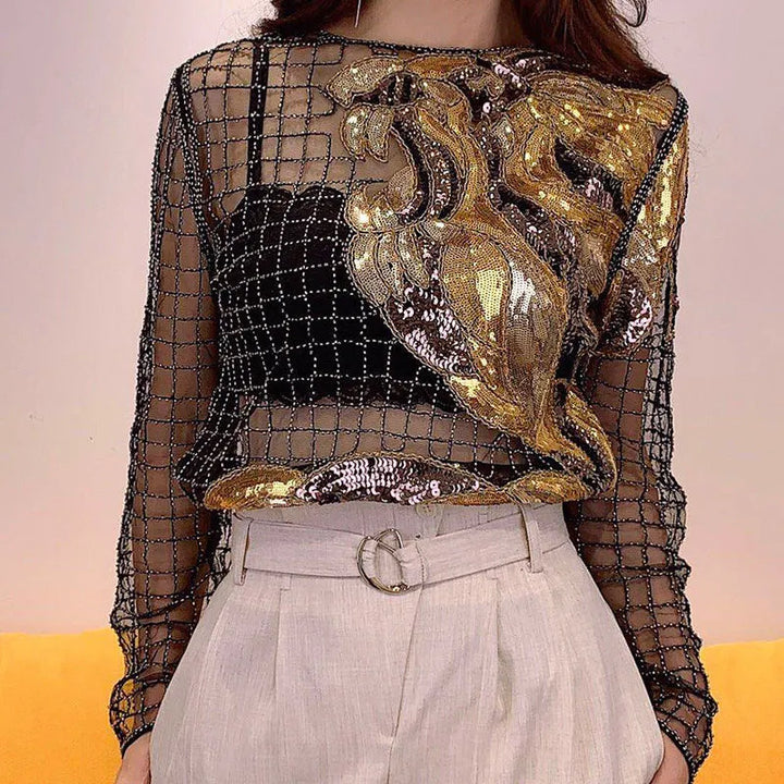 Blouse Paillette Quadrillée Transparent