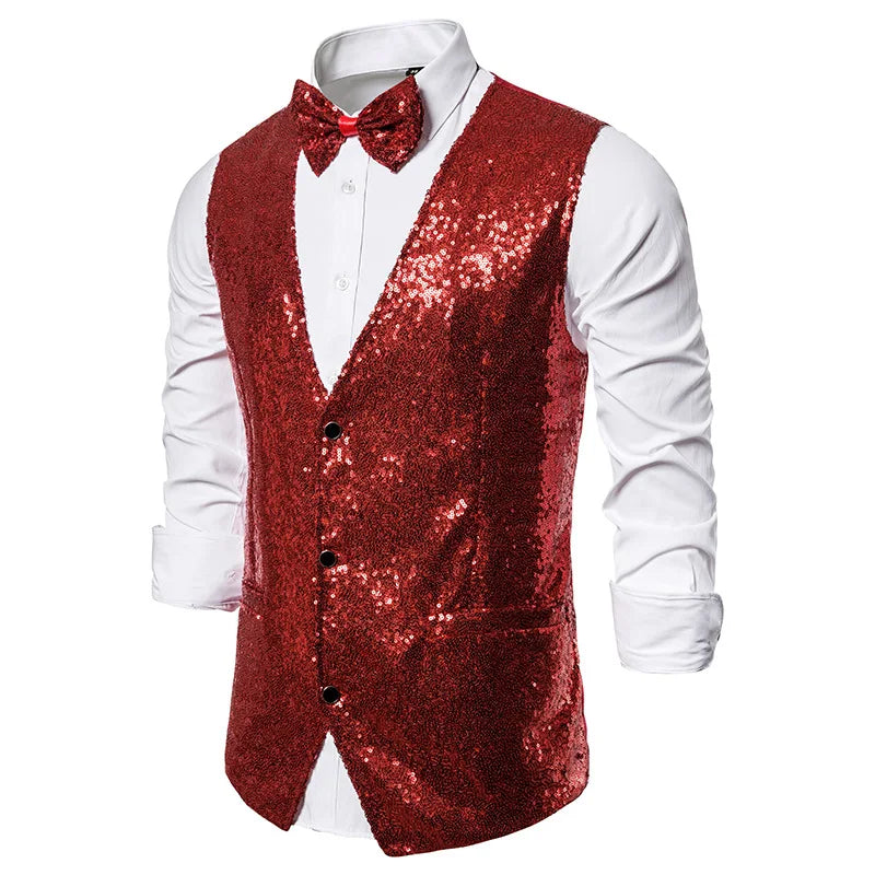 Gilet Costume Paillette Homme rouge