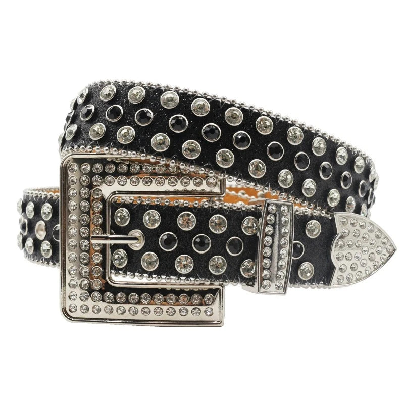 Ceinture Paillette Strass Homme Femme Strass noir