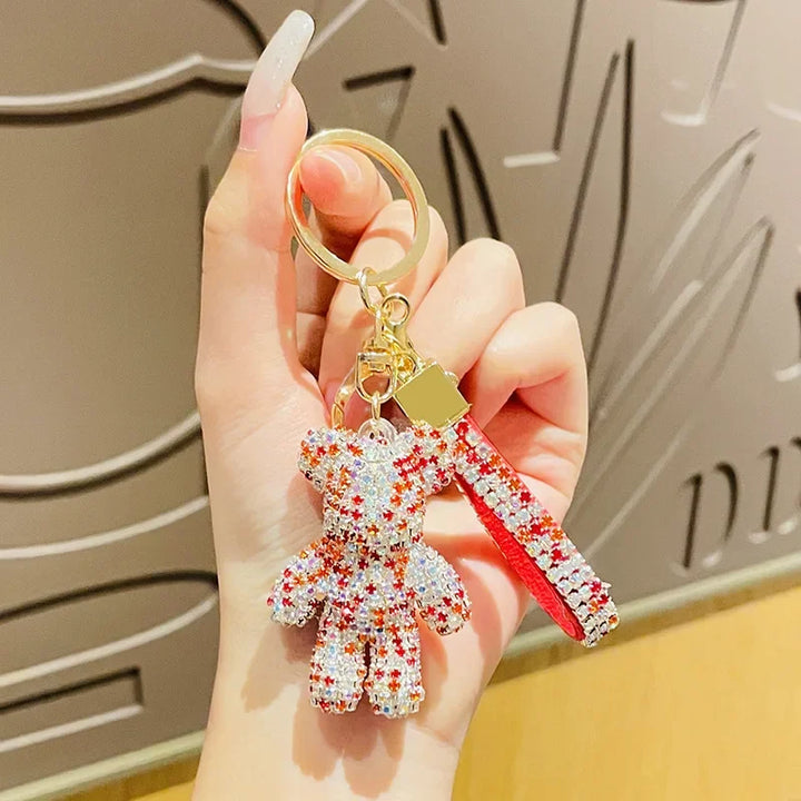 Porte Clef Strass Ourson Rouge