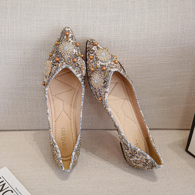 Mocassin Coloré Strass Femme beige