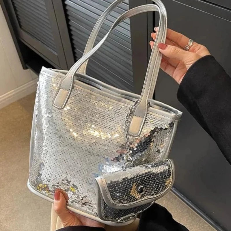 Sac Paillette Cabas argent