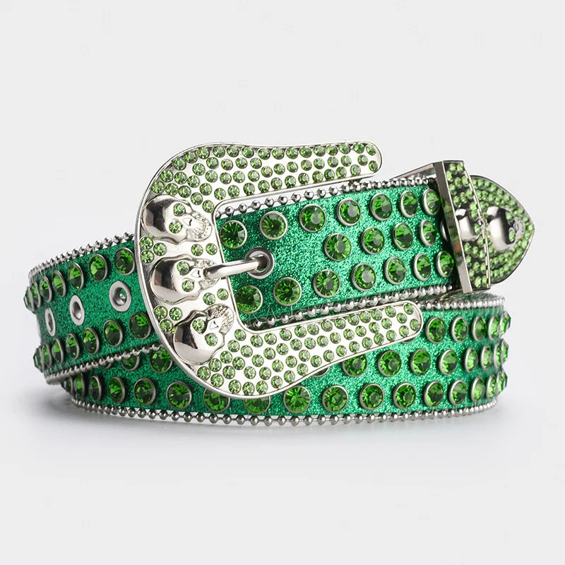 Ceinture Strass Tête de mort vert