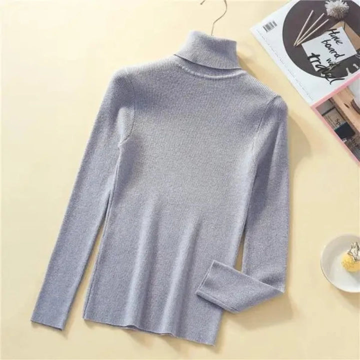 Pull Col Roulé Pailleté gris