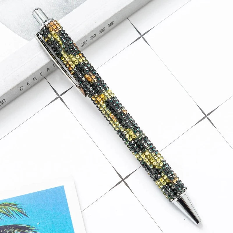 Stylo Strass Noir et Jaune Argenté