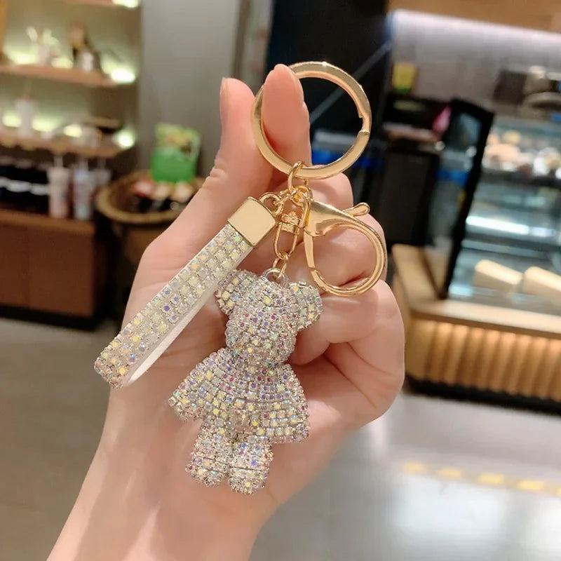 Porte Clef Strass Ourson Argenté