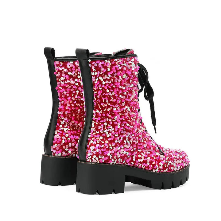 Bottines Paillettes Montantes Femme rose