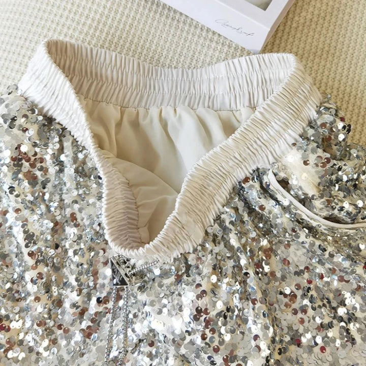 Short Argenté Sequin Sport Femme