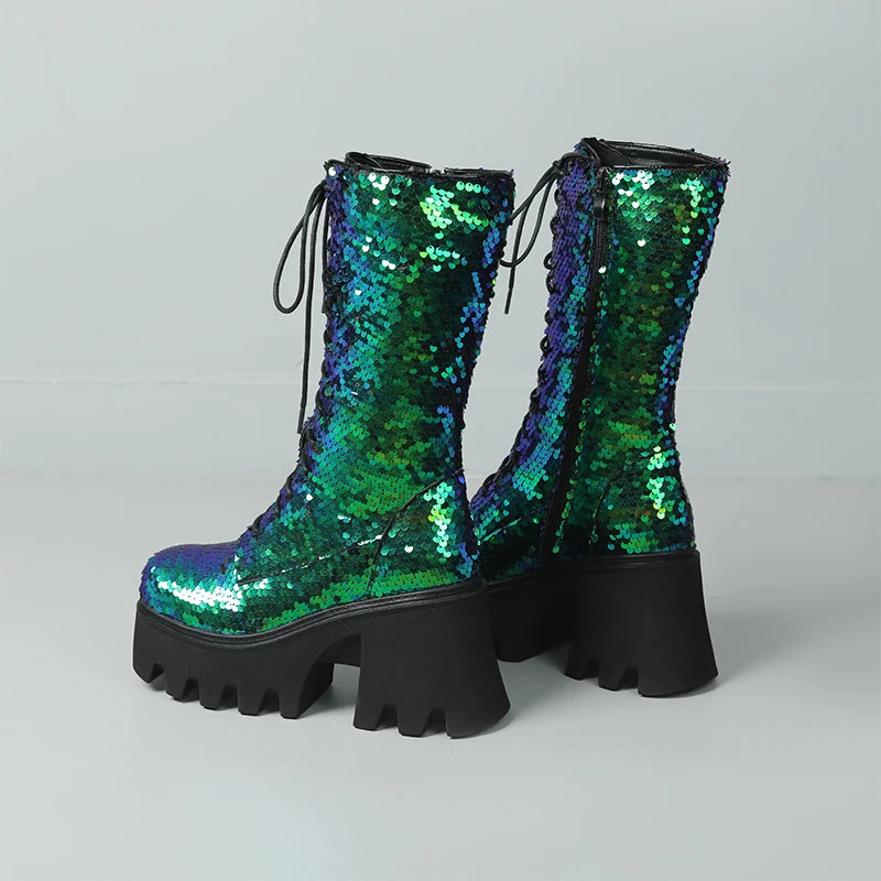 Bottes Vert Paillettes Semelles