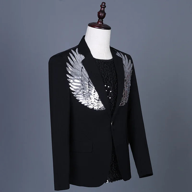 Veste Costume Noir Ailes Pailletées Homme