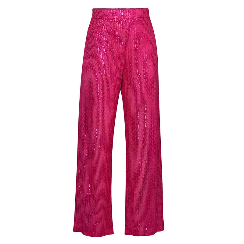 Pantalon Paillette Femme Coupe Droite rose