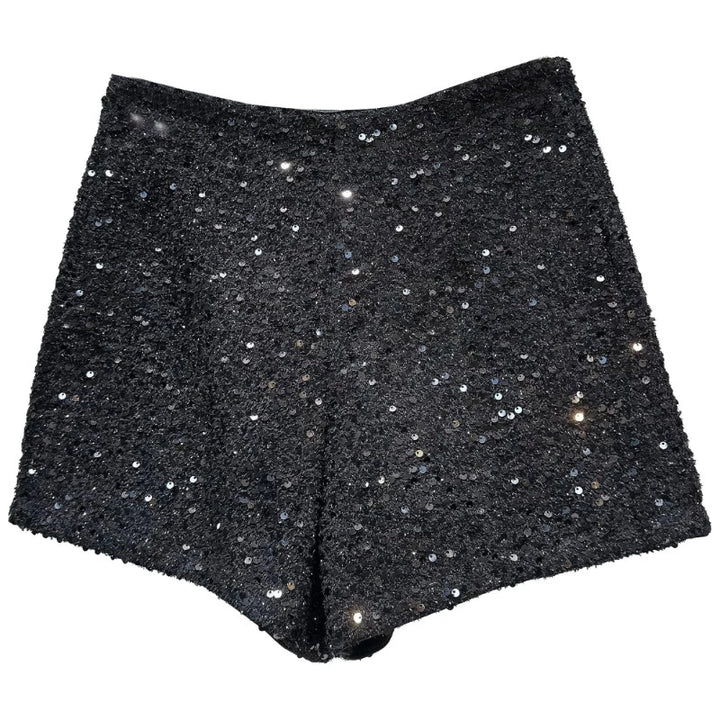 Short Noir Paillette Laine Femme