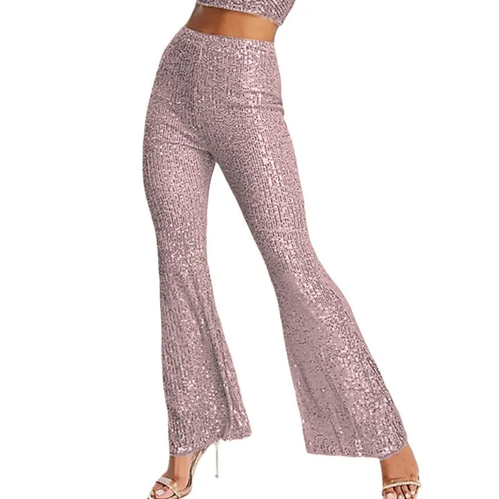 Pantalon Evasé Paillette Femme rose