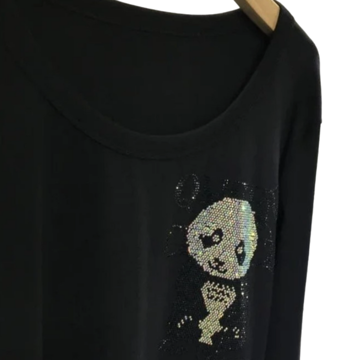 T Shirt Strass Panda Manches Longues