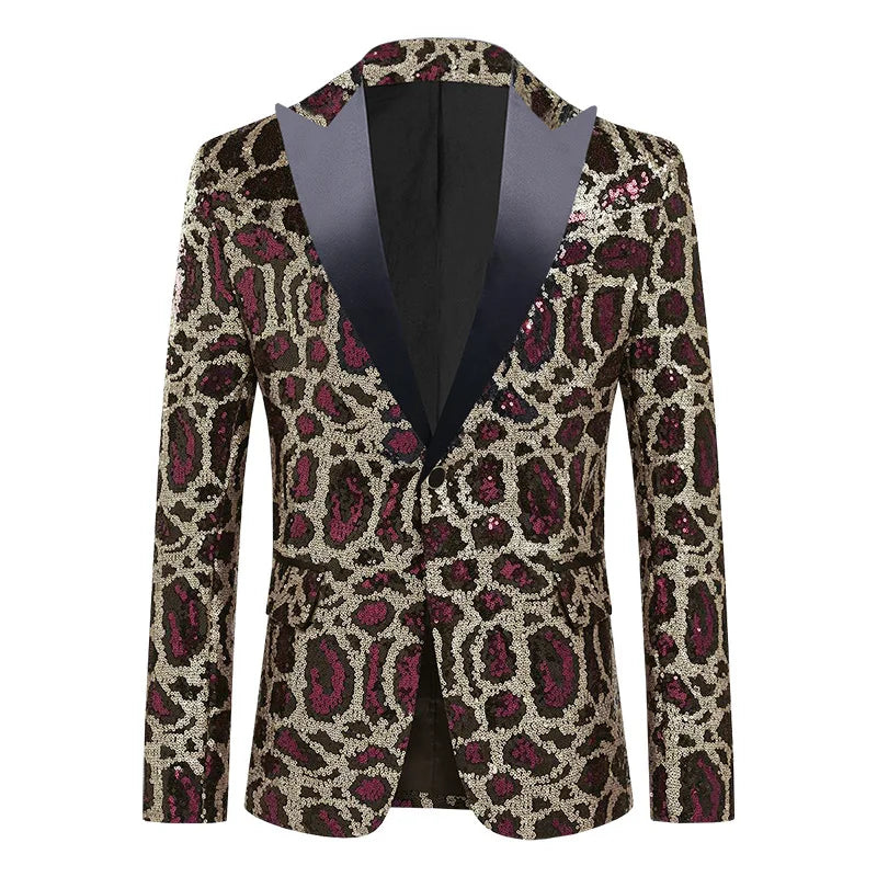 Veste Costume Paillette Homme Leopard rouge