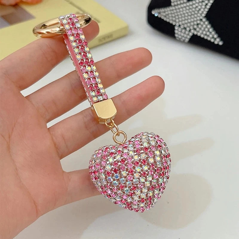 Porte Clé Cœur Strass Rose clair