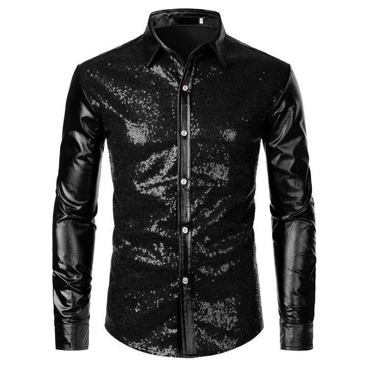 Chemise Paillette Homme Doré noire