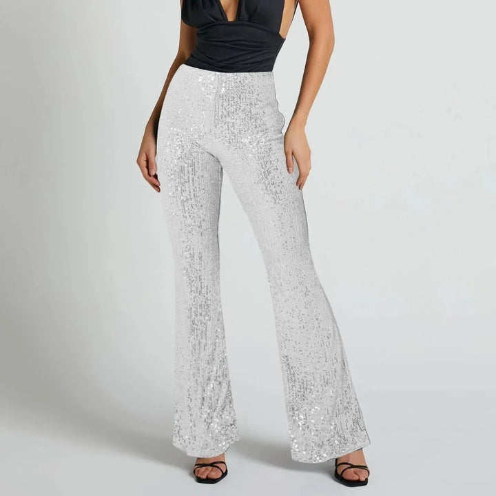 Pantalon Paillette Femme Patte d'Eléphant blanc