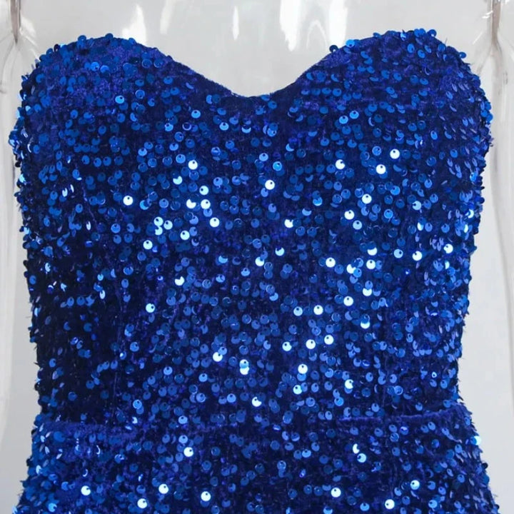 Robe Bleu de Soirée Bustier Paillette