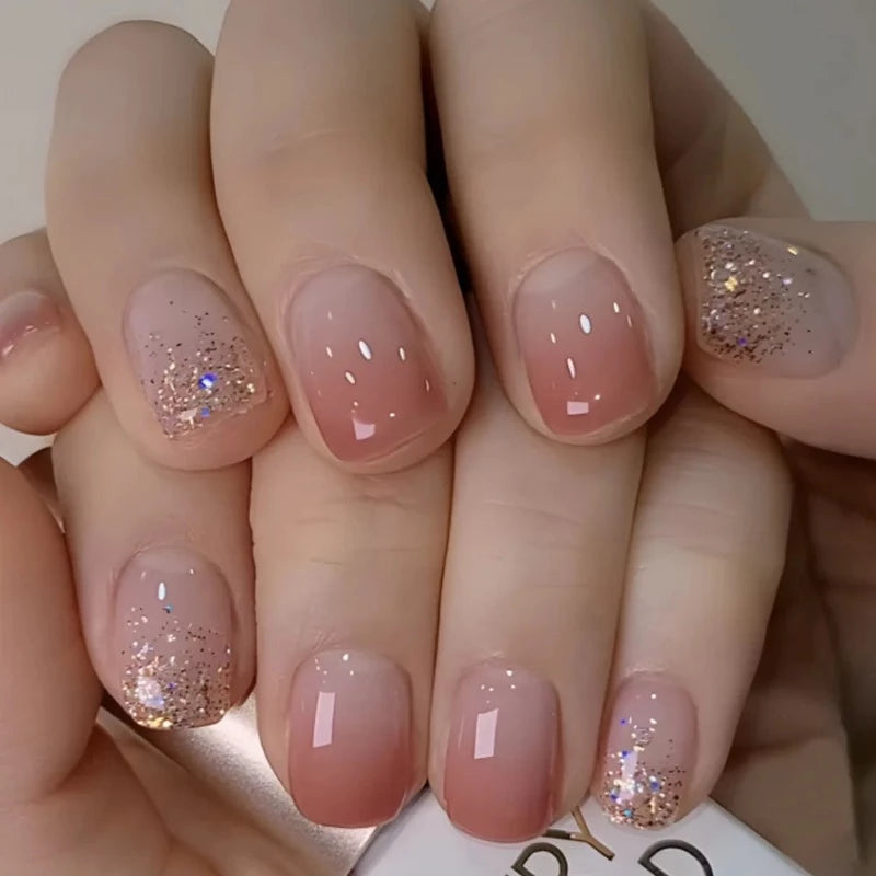 Faux Ongle Rose Paillette naturel brillant