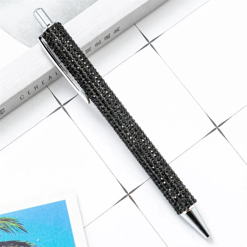 Stylo Avec Strass Noir Argenté