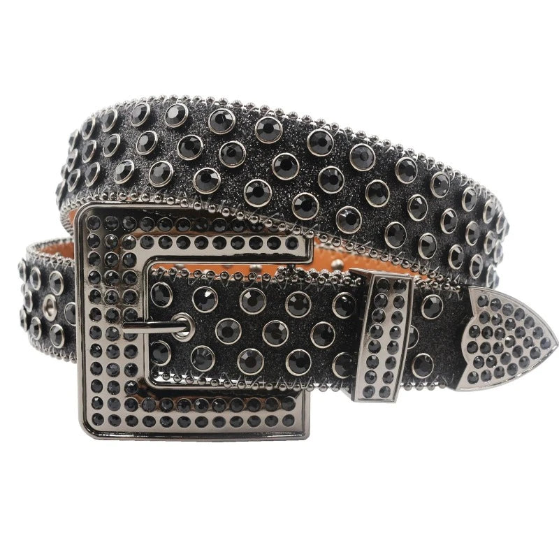 Ceinture Paillette Strass Homme Femme Strass noir