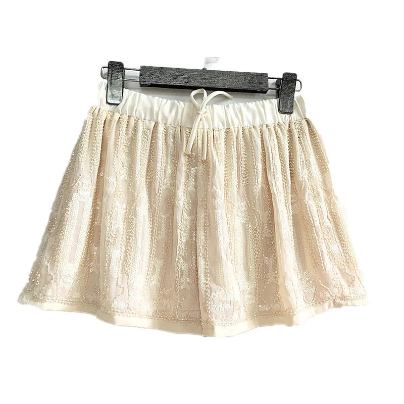 Short Beige Avec Paillette Femme