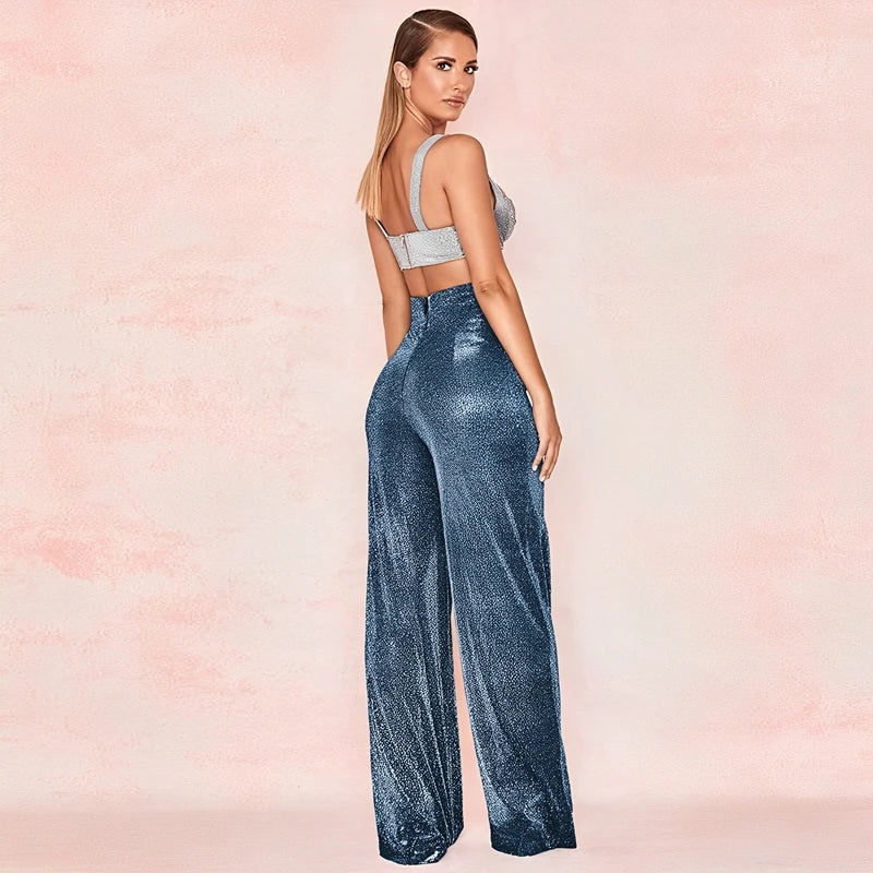 Pantalon Bleu à Paillette Femme