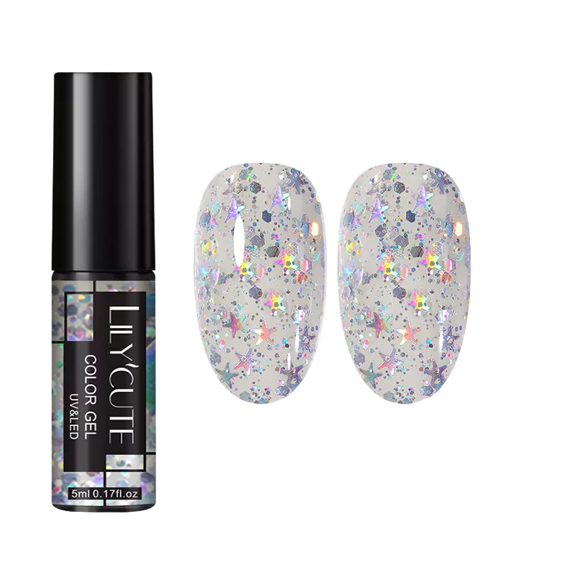 Gel Pailleté Ongles transparent paillettes étoiles