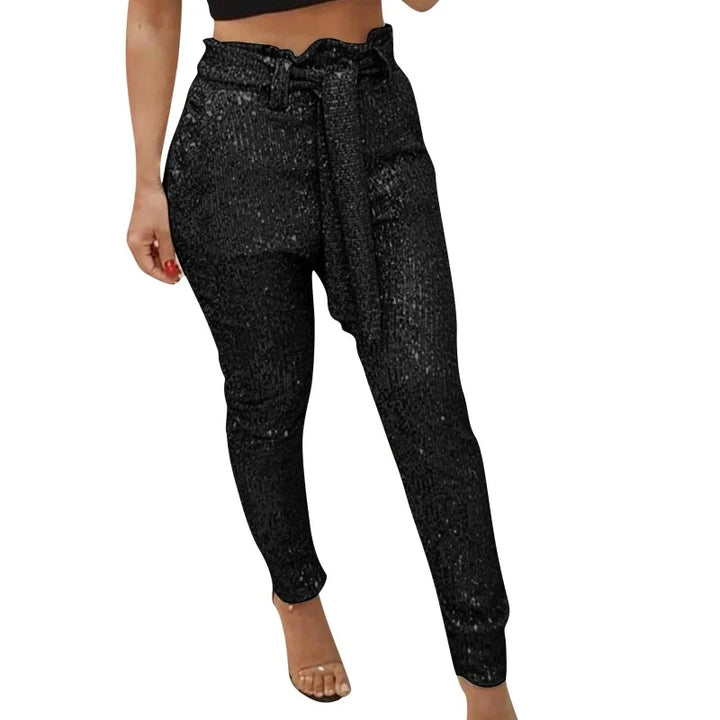 Pantalon Paillette Avec Ceinture Noir