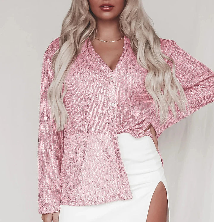 Chemise Longue Paillette Femme Rose Claire