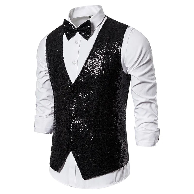 Gilet Costume Paillette Homme noir