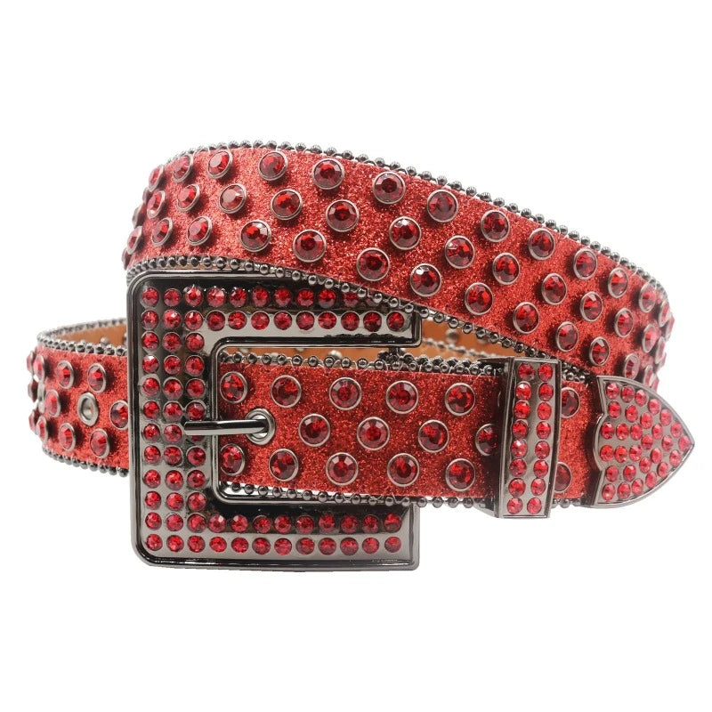 Ceinture Paillette Strass Homme Femme Strass rouge