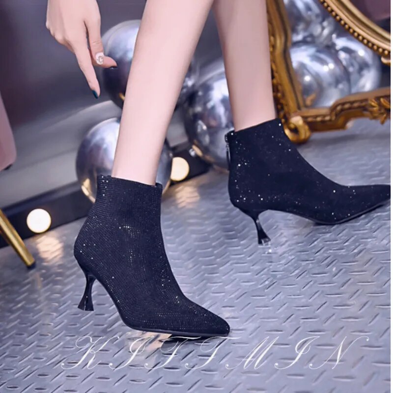 Bottines Paillettes Pointues Noir 